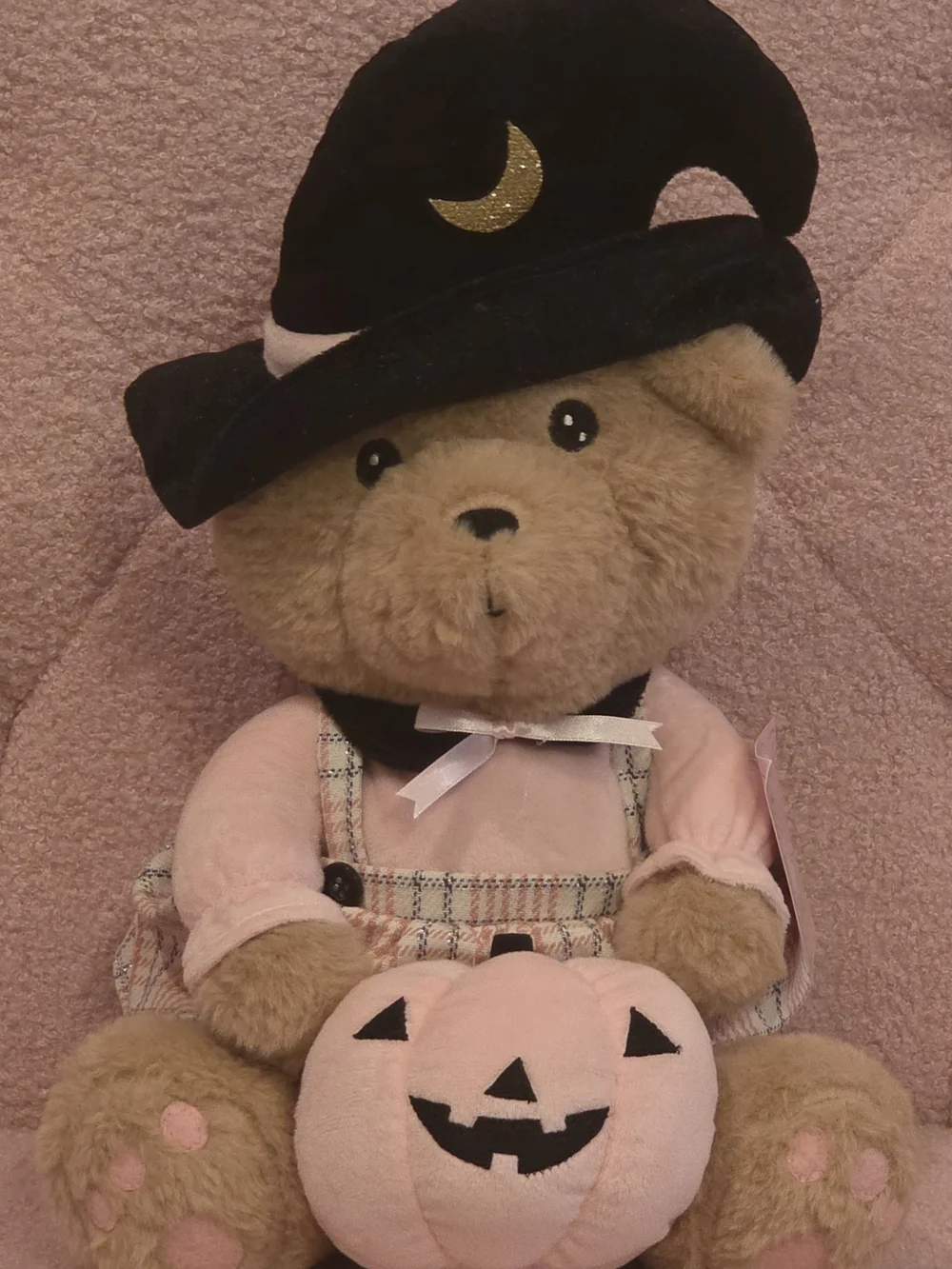Pink Halloween Teddy Bear Holding A PINK Jack-O’-Lantern Plush